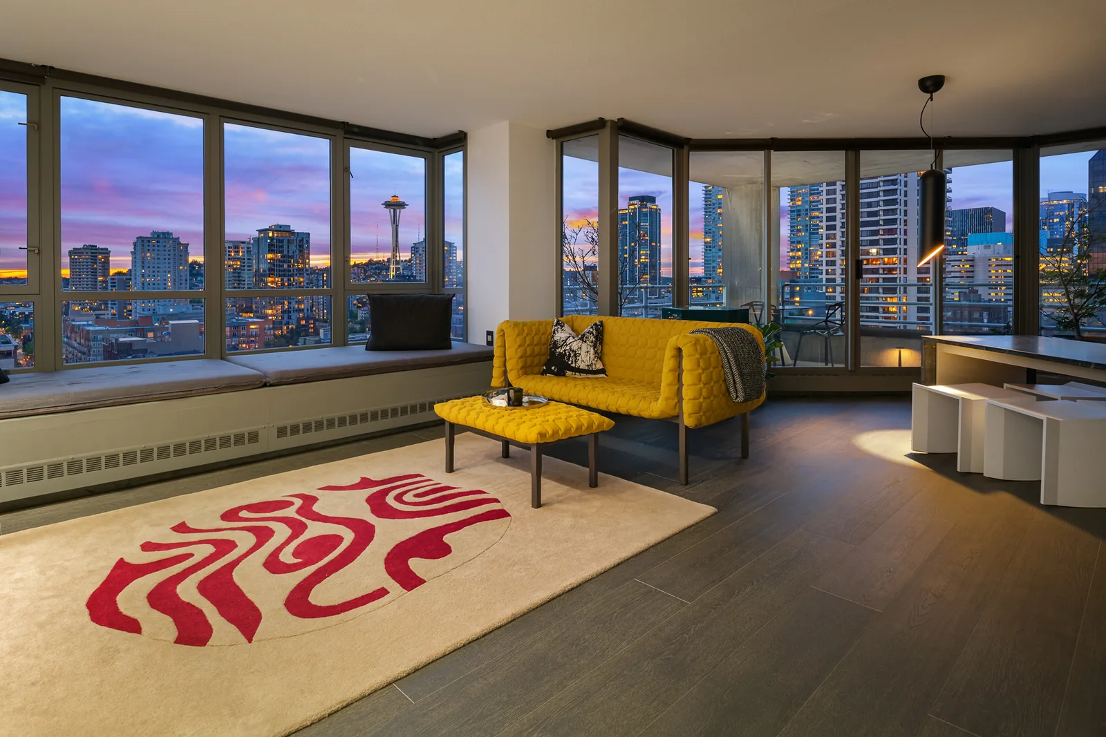 Twilight living room and city view